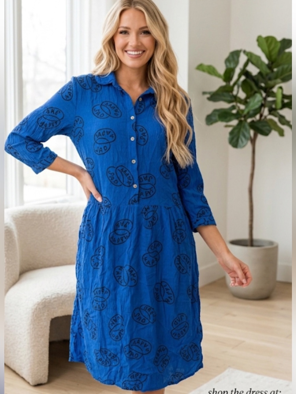 BoBo Choses Blue Button-Front Viscose Wool  Shirt Dress Size 3 Made in Spain NWT